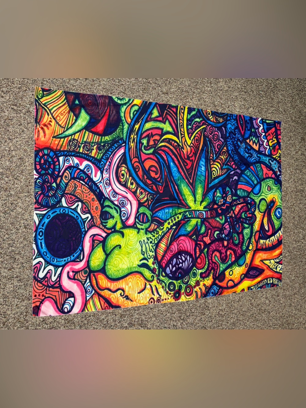 Vibrant Psychedelic Tapestry Wall Art - Neon Multicolor artwork 42x59